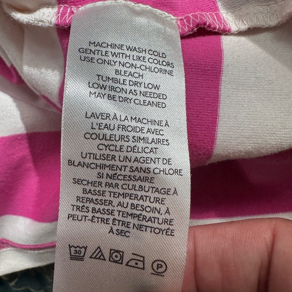 Maeve Anthropologie puff sleeve rugby Pink/White stripe polo top Green Collar S - Picture 7 of 8